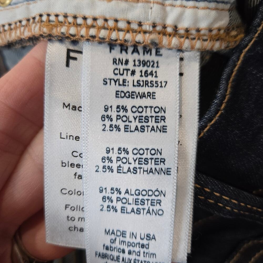Frame Le Skinny de Jeane Denim Jeans Women's Edgeware‎ Dark Wash Raw Hem 25 - Picture 7 of 9